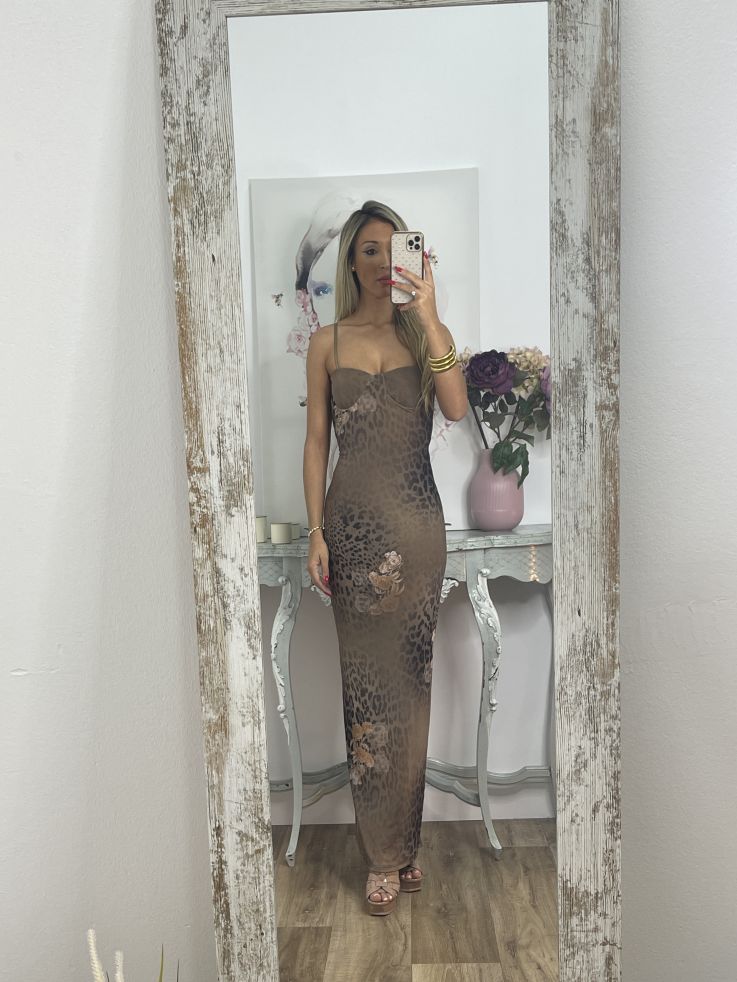 Vestido marrón print y flores