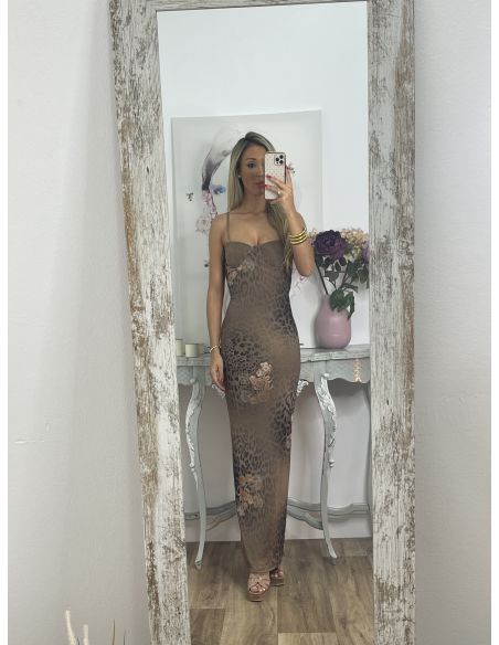 Vestido marrón print y flores