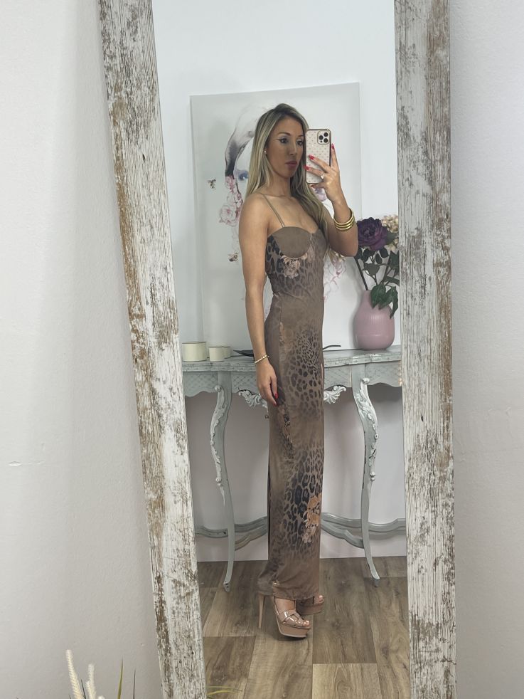 Vestido marrón print y flores