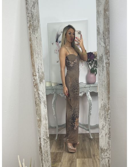 Vestido marrón print y flores