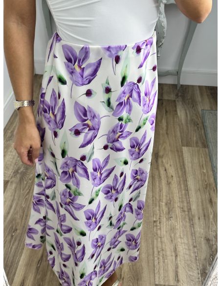 Falda de flores satinada malva