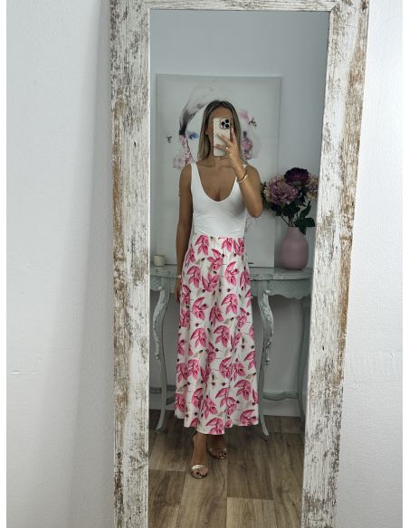 Falda de flores satinada rosa