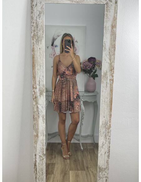 Vestido volantes leopardo empolvado