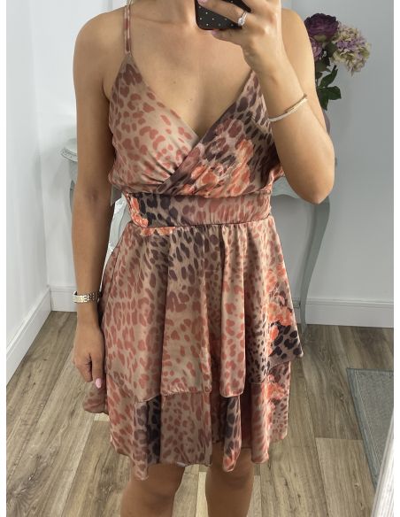 Vestido volantes leopardo empolvado