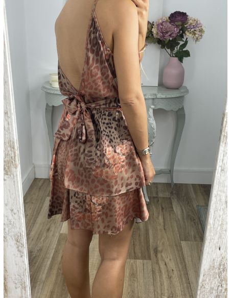 Vestido volantes leopardo empolvado