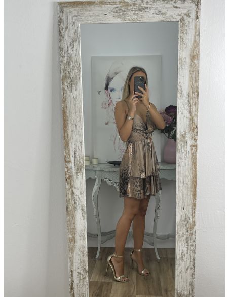 Vestido volantes leopardo grisáceo