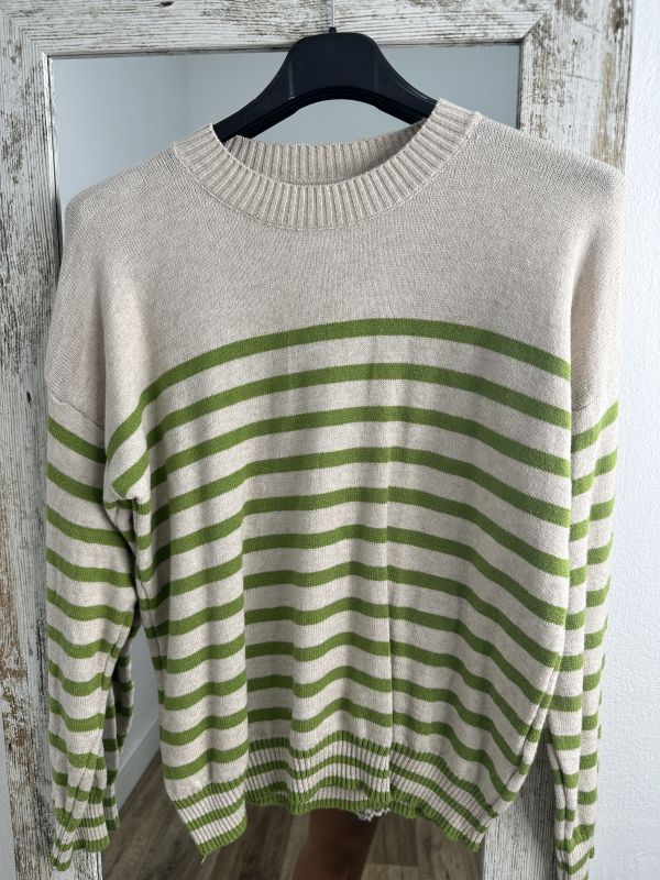 Jersey de cuello a la caja Camel con raya verde