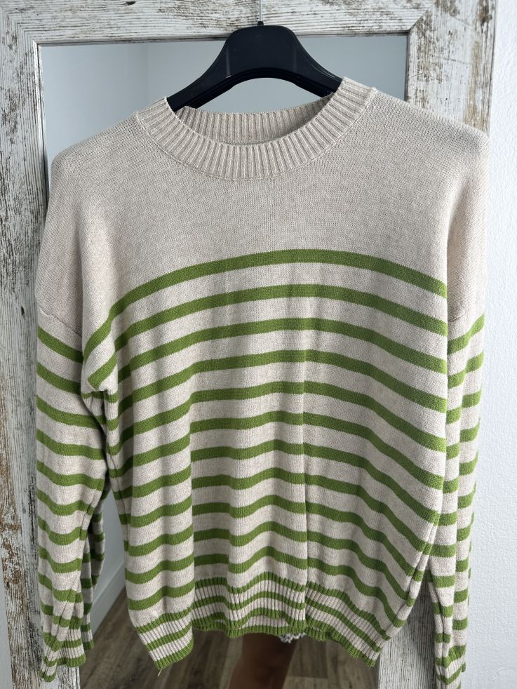 Jersey de cuello a la caja Camel con raya verde