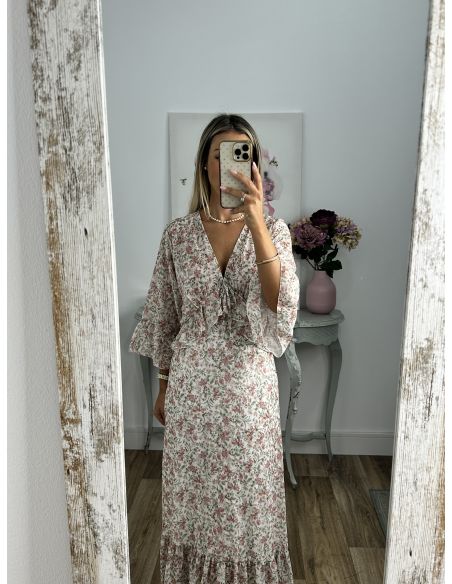 Vestido Caléndula de flores rosa