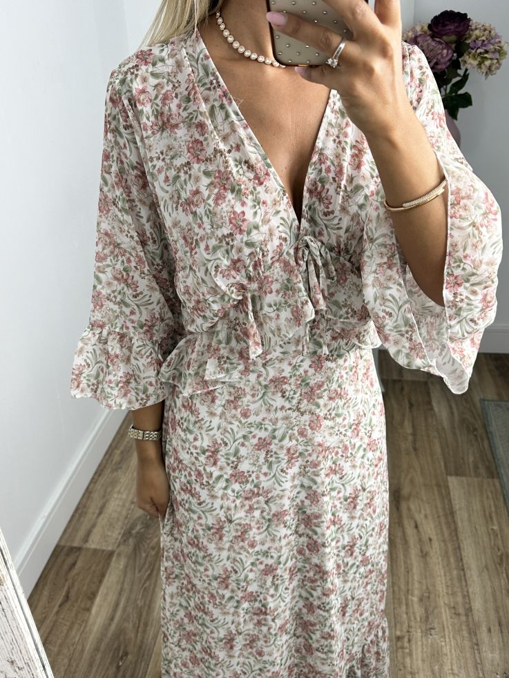 Vestido Caléndula de flores rosa