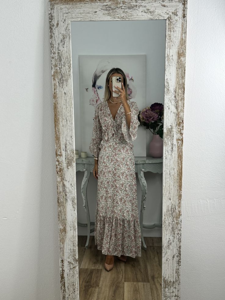 Vestido Caléndula de flores rosa