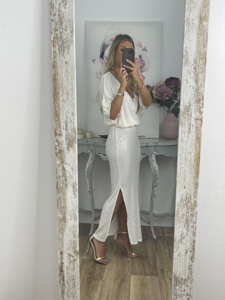 Falda Liberti lentejuelas blanca