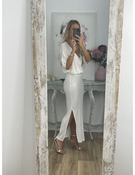 Falda Liberti lentejuelas blanca