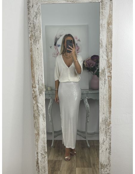 Falda Liberti lentejuelas blanca