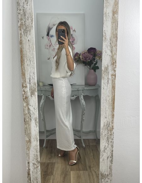 Falda Liberti lentejuelas blanca