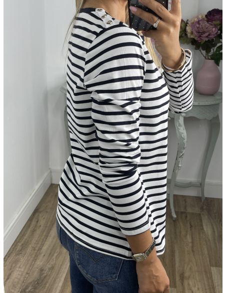 Camiseta de rayas blanca con botones
