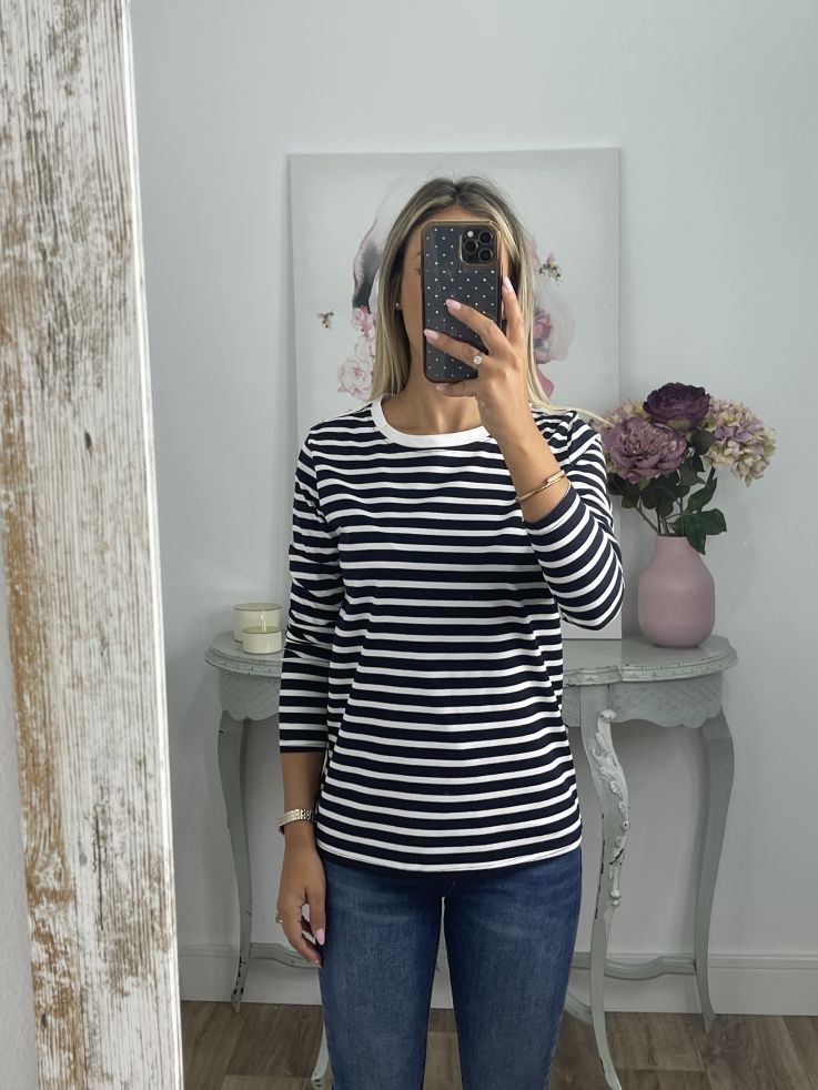 Camiseta de rayas azul marino con botones