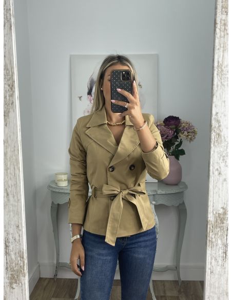 Gabardina corta montada camel