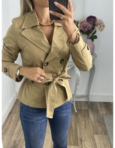 Gabardina corta montada camel