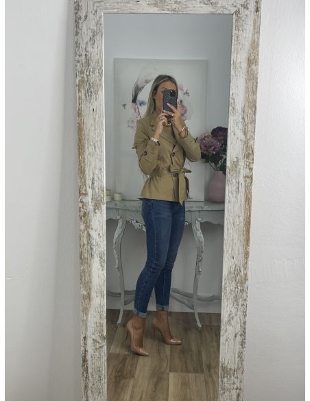 Gabardina corta montada camel