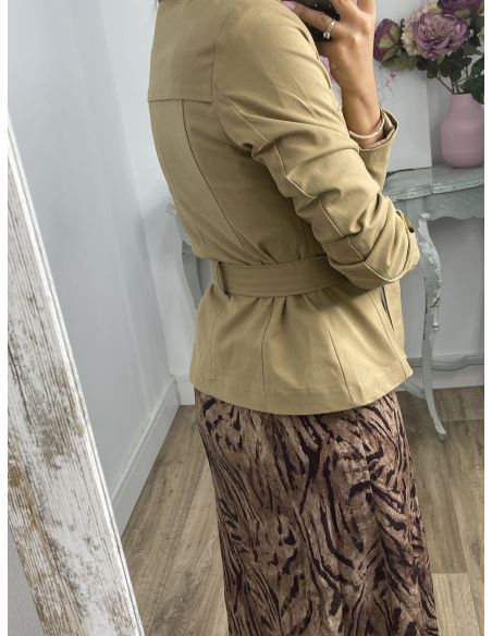 Gabardina corta montada camel