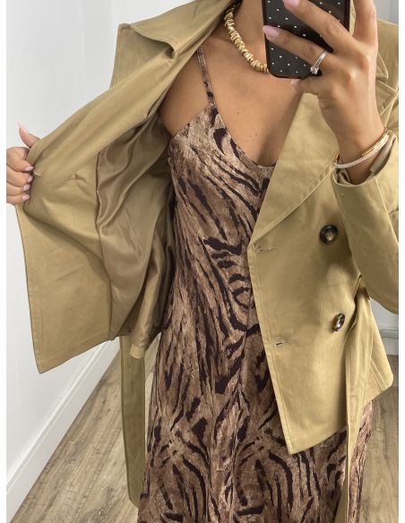 Gabardina corta montada camel