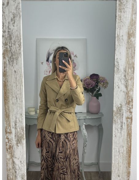 Gabardina corta montada camel
