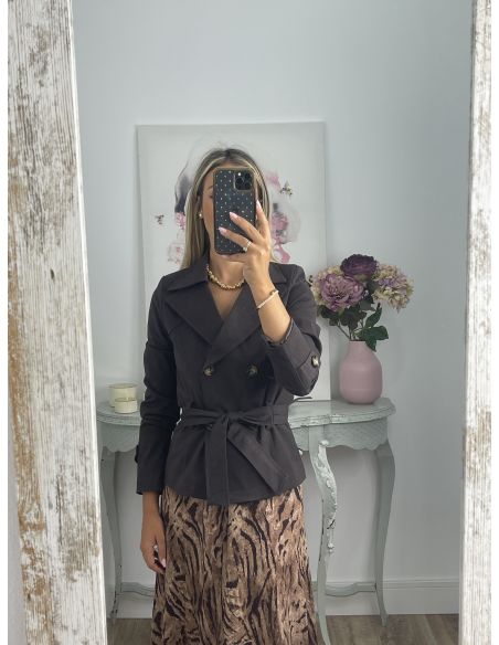 Gabardina corta montada chocolate