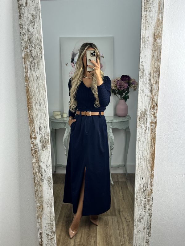 Falda Bianca azul marino con cinturón