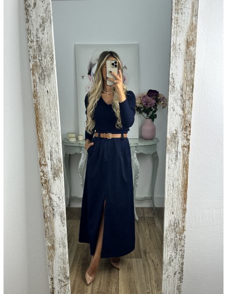 Falda Bianca azul marino con cinturón