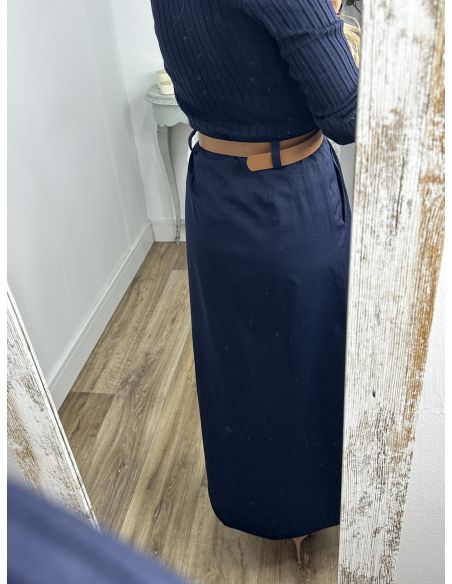 Falda Bianca azul marino con cinturón