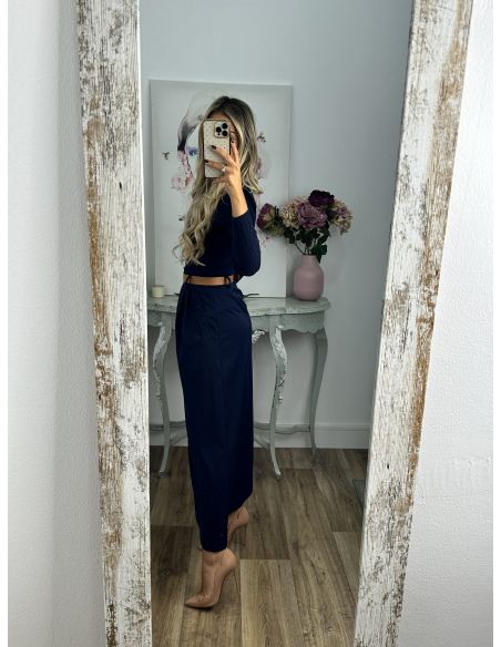 Falda Bianca azul marino con cinturón