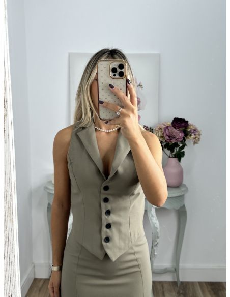 Conjunto Alejandra verde chaleco y falda
