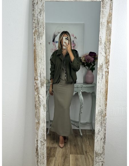 Conjunto Alejandra verde chaleco y falda