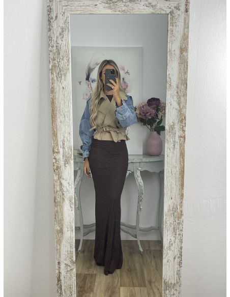 Gabardina corta Camel y vaquera