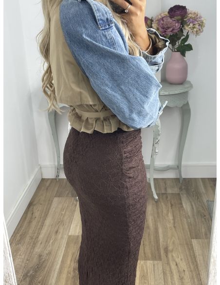 Gabardina corta Camel y vaquera