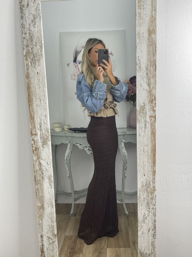 Gabardina corta Camel y vaquera Gabardina corta Camel y vaquera