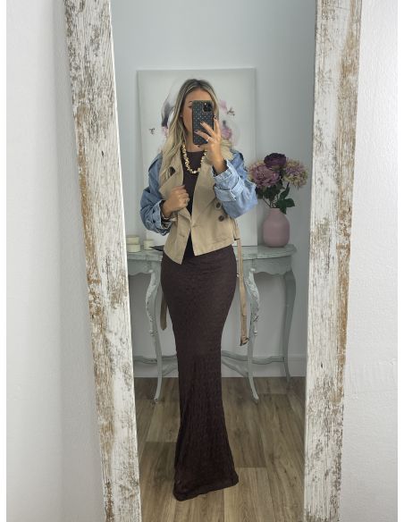 Gabardina corta Camel y vaquera