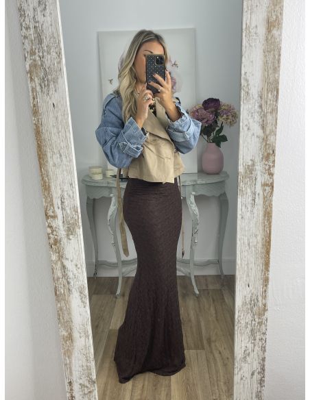 Gabardina corta Camel y vaquera