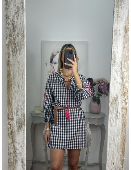 Vestido Cuadros vichy azul marino con bordados