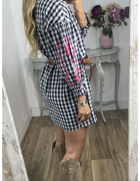 Vestido Cuadros vichy azul marino con bordados