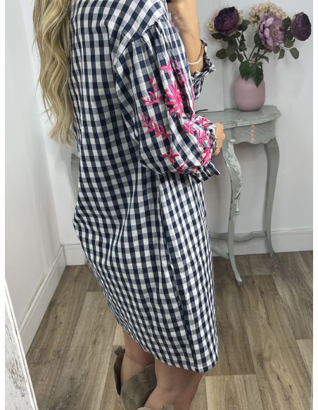 Vestido Cuadros vichy azul marino con bordados