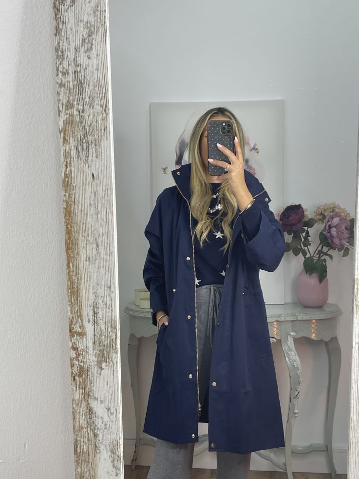 Chaqueta tipo Parka liso azul marino