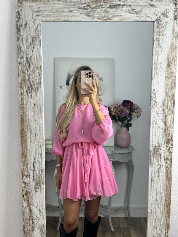 Vestido rosa cintura trenzado