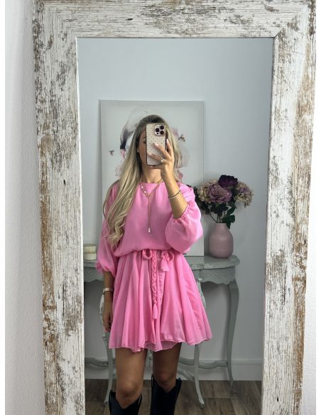 Vestido rosa cintura trenzado