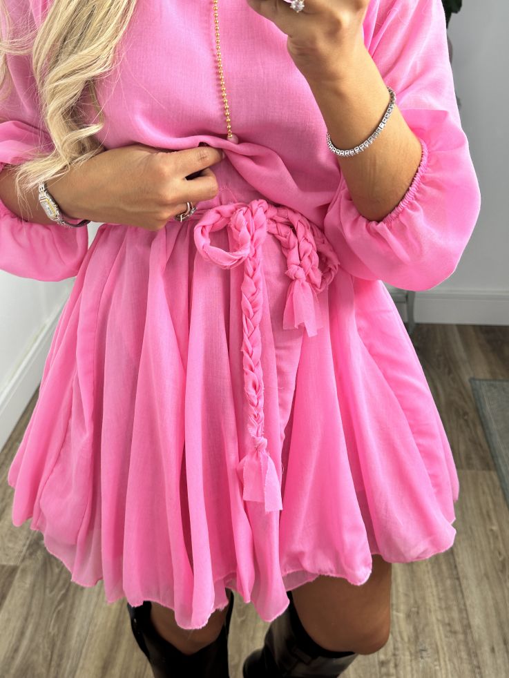 Vestido rosa cintura trenzado