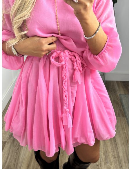 Vestido rosa cintura trenzado