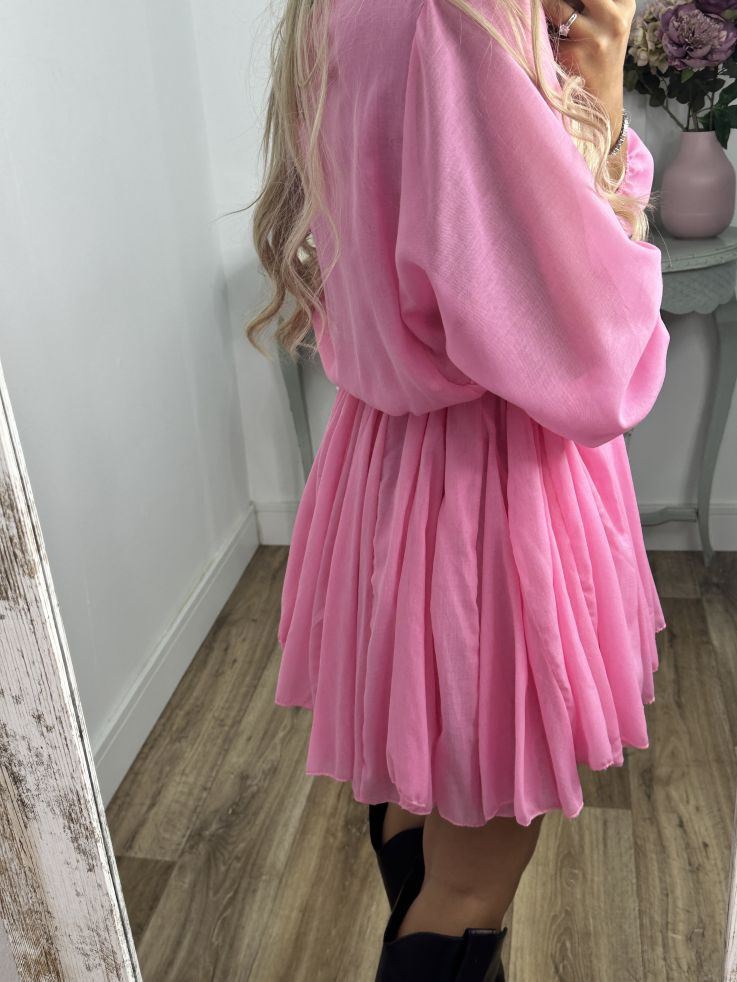 Vestido rosa cintura trenzado