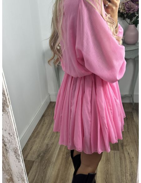 Vestido rosa cintura trenzado