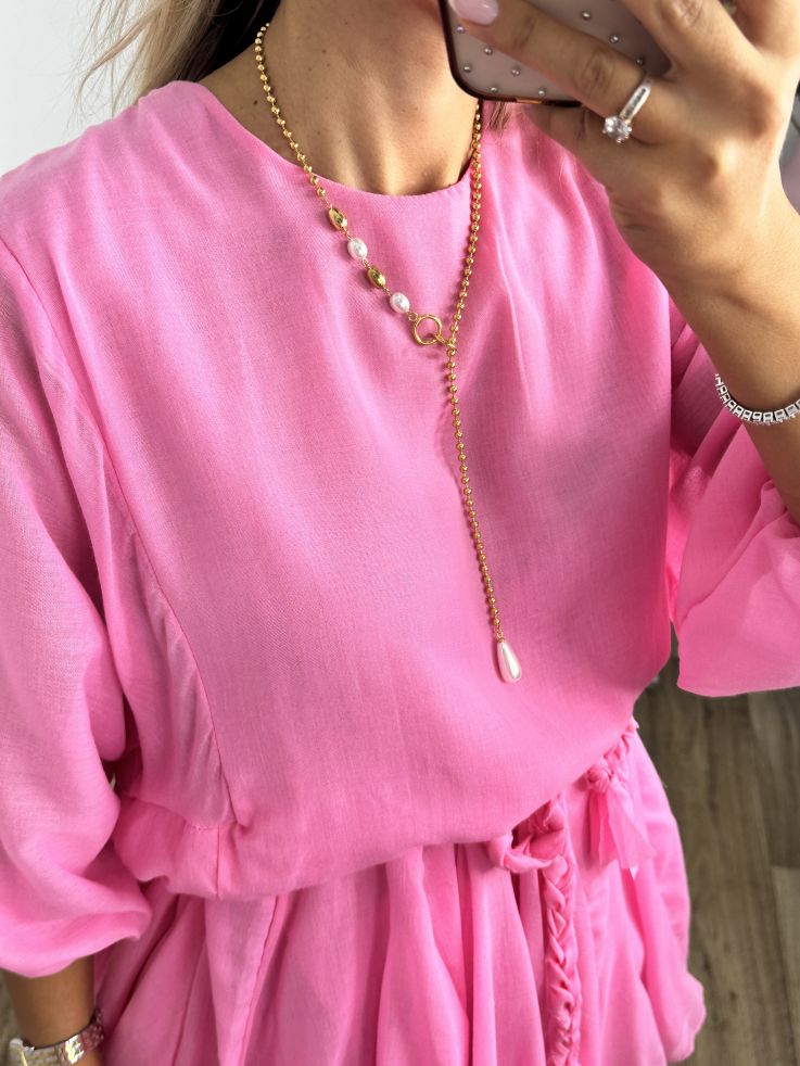 Vestido rosa cintura trenzado